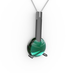 Rima Kolye - Yeşil kuvars 925 ayar siyah rodyum kaplama gümüş kolye (40 cm beyaz altın rolo zincir) #cwl6rh