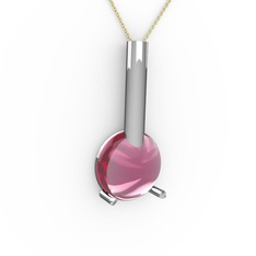 Rima Kolye - Pembe kuvars 8 ayar beyaz altın kolye (40 cm altın rolo zincir) #ds3nq0