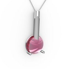 Pembe kuvars 18 ayar beyaz altın kolye (40 cm beyaz altın rolo zincir)
