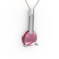 Rima Kolye - Pembe kuvars 14 ayar beyaz altın kolye (40 cm rose altın rolo zincir) #gcosk