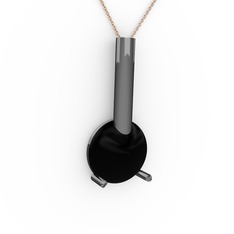 Rima Kolye - Siyah zirkon 925 ayar siyah rodyum kaplama gümüş kolye (40 cm rose altın rolo zincir) #khxr7u