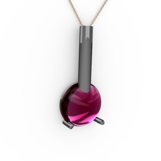 Rima Kolye - Rodolit garnet 925 ayar siyah rodyum kaplama gümüş kolye (40 cm rose altın rolo zincir) #ngp21o