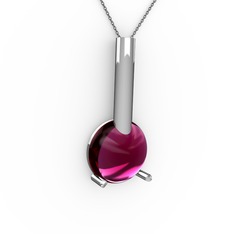 Rima Kolye - Rodolit garnet 14 ayar beyaz altın kolye (40 cm gümüş rolo zincir) #uyy13e