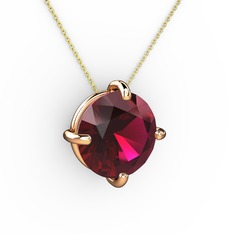 Rodolit garnet 18 ayar rose altın kolye (40 cm altın rolo zincir)