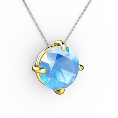 Akuamarin 18 ayar altın kolye (40 cm beyaz altın rolo zincir)