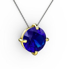 Lab safir 14 ayar altın kolye (40 cm gümüş rolo zincir)