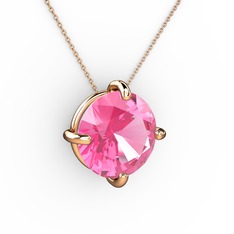Soley Kolye - Pembe kuvars 18 ayar rose altın kolye (40 cm rose altın rolo zincir) #13o6mqc