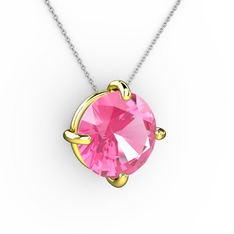 Pembe kuvars 14 ayar altın kolye (40 cm beyaz altın rolo zincir)