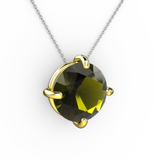 Peridot 14 ayar altın kolye (40 cm gümüş rolo zincir)