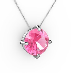 Pembe kuvars 18 ayar beyaz altın kolye (40 cm beyaz altın rolo zincir)