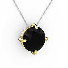 Soley Kolye - Siyah zirkon 18 ayar altın kolye (40 cm beyaz altın rolo zincir) #1cmkmyg