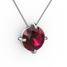 Soley Kolye - Rodolit garnet 14 ayar beyaz altın kolye (40 cm gümüş rolo zincir) #1cz419v