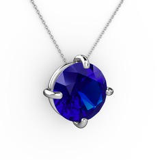 Lab safir 925 ayar gümüş kolye (40 cm beyaz altın rolo zincir)