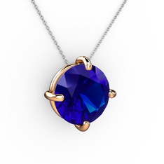 Lab safir 925 ayar rose altın kaplama gümüş kolye (40 cm gümüş rolo zincir)