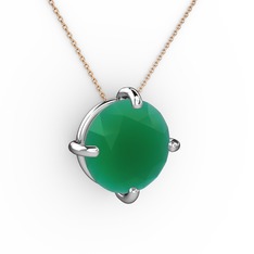 Soley Kolye - Kök zümrüt 14 ayar beyaz altın kolye (40 cm rose altın rolo zincir) #1ie77pz