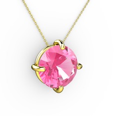 Soley Kolye - Pembe kuvars 18 ayar altın kolye (40 cm gümüş rolo zincir) #1j498k8