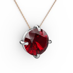 Garnet 8 ayar beyaz altın kolye (40 cm rose altın rolo zincir)
