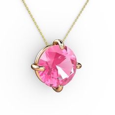 Pembe kuvars 18 ayar rose altın kolye (40 cm altın rolo zincir)