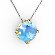 Soley Kolye - Akuamarin 18 ayar altın kolye (40 cm gümüş rolo zincir) #1mpmh3t