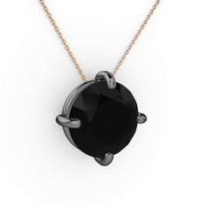 Soley Kolye - Siyah zirkon 925 ayar siyah rodyum kaplama gümüş kolye (40 cm rose altın rolo zincir) #1np4wht