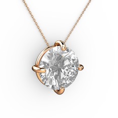 Soley Kolye - Beyaz zirkon 18 ayar rose altın kolye (40 cm rose altın rolo zincir) #1rql954