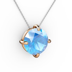 Soley Kolye - Akuamarin 925 ayar rose altın kaplama gümüş kolye (40 cm gümüş rolo zincir) #1s2fm52