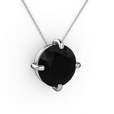 Soley Kolye - Siyah zirkon 8 ayar beyaz altın kolye (40 cm gümüş rolo zincir) #1sfai5f