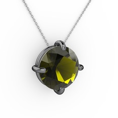 Soley Kolye - Peridot 925 ayar siyah rodyum kaplama gümüş kolye (40 cm beyaz altın rolo zincir) #1wlzys2