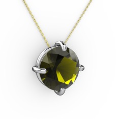 Peridot 18 ayar beyaz altın kolye (40 cm altın rolo zincir)