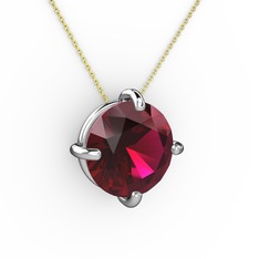 Rodolit garnet 18 ayar beyaz altın kolye (40 cm altın rolo zincir)