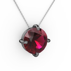 Soley Kolye - Rodolit garnet 925 ayar siyah rodyum kaplama gümüş kolye (40 cm beyaz altın rolo zincir) #218joy