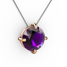 Soley Kolye - Ametist 925 ayar rose altın kaplama gümüş kolye (40 cm gümüş rolo zincir) #3pzahn