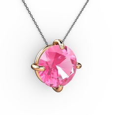 Soley Kolye - Pembe kuvars 925 ayar rose altın kaplama gümüş kolye (40 cm gümüş rolo zincir) #5rh0hs