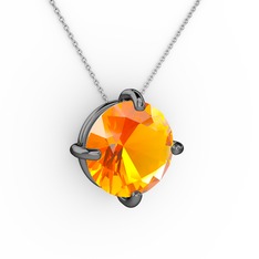 Soley Kolye - Sitrin 925 ayar siyah rodyum kaplama gümüş kolye (40 cm beyaz altın rolo zincir) #5vwoub