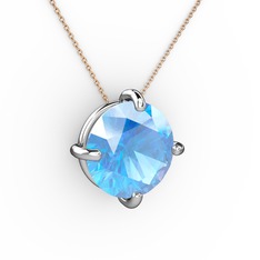 Akuamarin 14 ayar beyaz altın kolye (40 cm rose altın rolo zincir)
