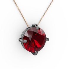 Soley Kolye - Garnet 925 ayar siyah rodyum kaplama gümüş kolye (40 cm rose altın rolo zincir) #a5axm3