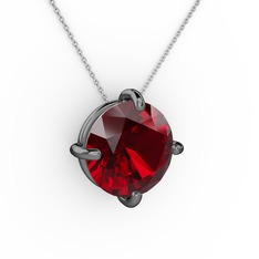 Soley Kolye - Garnet 925 ayar siyah rodyum kaplama gümüş kolye (40 cm beyaz altın rolo zincir) #ab4omu