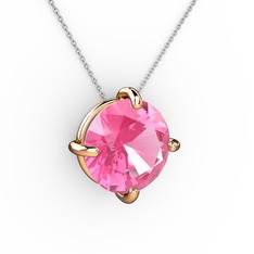 Pembe kuvars 925 ayar rose altın kaplama gümüş kolye (40 cm gümüş rolo zincir)
