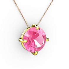 Soley Kolye - Pembe kuvars 18 ayar altın kolye (40 cm rose altın rolo zincir) #dgutkc