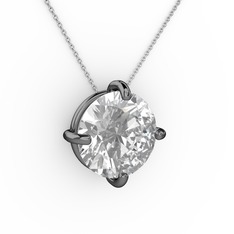 Soley Kolye - Swarovski 925 ayar siyah rodyum kaplama gümüş kolye (40 cm beyaz altın rolo zincir) #fivbqp