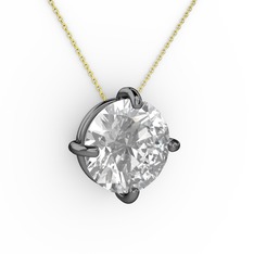 Soley Kolye - Swarovski 925 ayar siyah rodyum kaplama gümüş kolye (40 cm altın rolo zincir) #foh1by