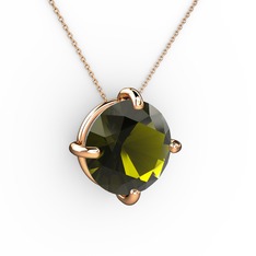 Peridot 8 ayar rose altın kolye (40 cm rose altın rolo zincir)