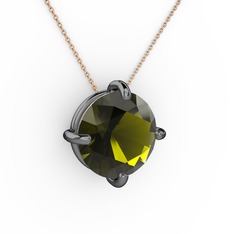 Soley Kolye - Peridot 925 ayar siyah rodyum kaplama gümüş kolye (40 cm rose altın rolo zincir) #i50ga3
