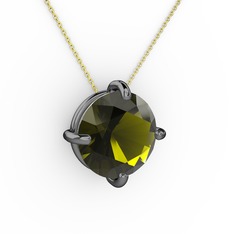 Peridot 925 ayar siyah rodyum kaplama gümüş kolye (40 cm altın rolo zincir)