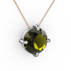 Soley Kolye - Peridot 18 ayar beyaz altın kolye (40 cm rose altın rolo zincir) #j52yf9