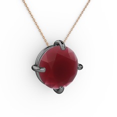 Soley Kolye - Kök yakut 925 ayar siyah rodyum kaplama gümüş kolye (40 cm rose altın rolo zincir) #m5tlfb