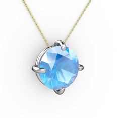 Soley Kolye - Akuamarin 8 ayar beyaz altın kolye (40 cm altın rolo zincir) #mh55ha