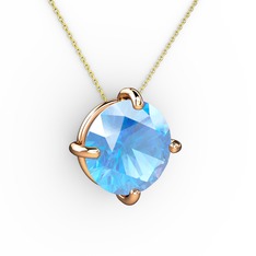 Soley Kolye - Akuamarin 14 ayar rose altın kolye (40 cm altın rolo zincir) #nz9skn