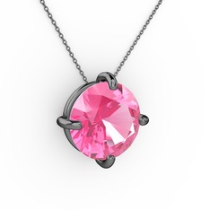 Soley Kolye - Pembe kuvars 925 ayar siyah rodyum kaplama gümüş kolye (40 cm gümüş rolo zincir) #rogzfa