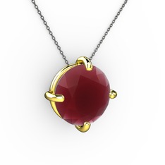 Kök yakut 8 ayar altın kolye (40 cm gümüş rolo zincir)